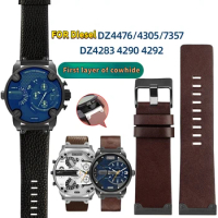 26mm Modified stainless steel adapter retro Dark brown Strap For Diesel men's genuine leather watchband cowhide watch Band belt