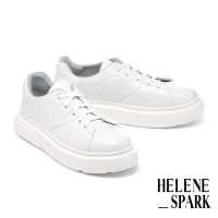 休閒鞋 HELENE_SPARK 率性質感LOGO燙字軟牛皮厚底休閒鞋－白