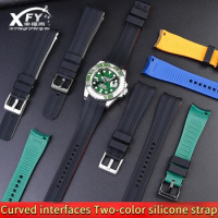 Double color For Rolex Citizen Seiko Silicone Strap Men's Watch Accessories Arc Mouth Watchband Bracelet Watch Belt 20mm 22mm