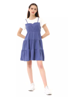 Hamlin Rachel Midi Dress Wanita Lengan Pendek Model Menyatu Korean Style Material Cotton ORIGINAL - Blue