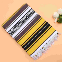 Blended Mexican Blanket Yoga Mat Cape Woven Blanket for Bedroom Sofa Car (Yellow, 130x180cm)