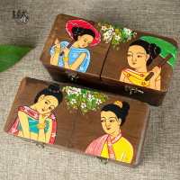 泰國實木手繪人物首飾盒分格帶蓋子飾品盒手鏈戒指收納盒鑰匙儲物