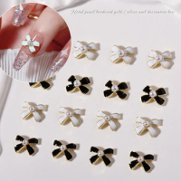 10pcs Keen French Nail Art Charm 3D Luxury Metal Alloy Pearl Bow Nail Strass Decoration Baroque Style DIY Nail Accessories