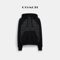 【COACH】官方直營經典Logo全拉鏈連帽衫-木炭灰色經典標識(CO827)