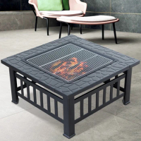 Courtyard Square Fire Pits Outdoor Grill Stand Camping Stove Charcoal Heating Bonfire Brazier Table Home Charcoal Grill Brazier