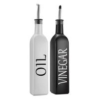 2-Piece Oil And Vinegar Dispenser Set, Black And White Olive Oil Dispenser With Pourer Glass Olive Oil Bottle