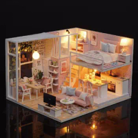 LED Miniature Doll House diy big doll house wooden doll houses kitchen miniature Handmade Crafts Toy Xmas Gift