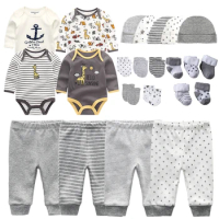Newborn Clothes Set Gift 23Pcs/lot Bodysuits+Pants+Hat+Gloves+Socks Baby Boy Outfits 0 to 3 &amp;3 to 6 Months Girl Toddler Clothing