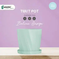 Pot Bunga Kembang Unik Model Design Ulir Warna Soft Pastel Hijau Tosca Plastik Awet Kuat Tebal Premi