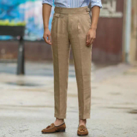 ผู้ชายสไตล์อังกฤษ Gurkha En Pant เอวตรงข้อเท้ายาวบางคุณภาพสูงกางเกงฤดูใบไม้ผลิหน้าร้อน Qingyi01-Cb ก