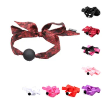 Retro Tinted Ribbon Silicone Mouth Plug with Sexy Fetish Slave Bondage Oral Ball Bdsm Gags for Couple Flirting Sex Toys