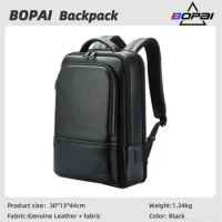 BOPAI Genuine Leather Backpack Men's Business Backpack Litchi Grain Leather Computer Backpack Luxury Natural Cowhide Backpack