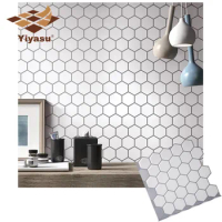 Hexagon Off White Vinyl Sticker Self Adhesive Wallpaper 3D Peel and Stick Square Wall Tiles for Kitchen and Bathroom Backsplash