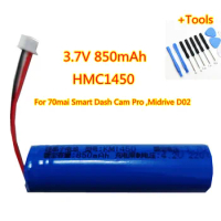 +Tools New 3.7V 850mAh Li-ion Battery For 70mai Smart Dash Cam Pro ,Midrive D02 HMC1450 Replacement Batterie 3-wire Plug 14*50mm