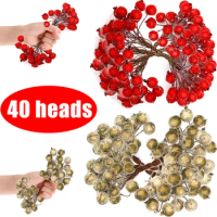 40 Heads Simulated Christmas Berries Christmas Tree Wreath Party Decoration Red Silver Gold Berry Ball Bouquet Gift Ornaments