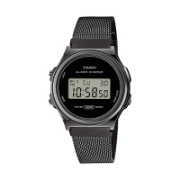 CASIO卡西歐 VINTAGE 全黑復古 簡約 圓型 米蘭錶帶 A171WEMB-1A_36.6mm