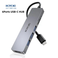 HOYOKI USB C Hub 6-port Adaptor 4K 30Hz Type C To HDMI 2.0 Dongle With 2 USB-A 100W PD Charging SD/TF Card Reader For MacBook