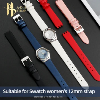 Small Women's Leather Strap Suitable for Swatch Irony Silk Small Size 12mm Concave Convex Watchband 