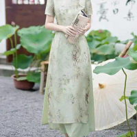 Vietnam Ao dai Summer Dress Woman Vintage Cheongsam Chipao