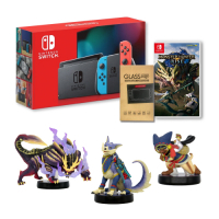 Switch電力加強版主機+魔物獵人崛起遊戲+魔物獵人amiibo(怨虎龍+艾路+加爾克) 送保護貼