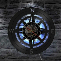 Windrose Compass Wall Art Modern Design Wall Clock Navy Home Decor Vinyl Record Wall Clock Nautical Compass Clock Wall Watch