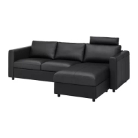 VIMLE 三人座沙發, 含躺椅 附頭靠墊/grann/bomstad 黑色, 252x98x45 公分