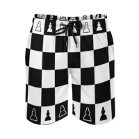 Chess Board Surfing Beach Shorts Men'S Boardshorts Patchwork Surf Swim Short Pants Chess Chess Game Chess Piece Chess Pieces