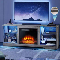 58 Inches Fireplace TV Stand for TVs up to 65 Inches Console with 18'' Electric Fireplace &amp; Remote, Modern Entertainment Center