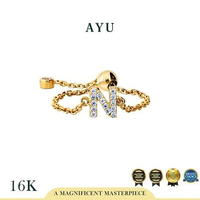 AYU Cincin Emas - Mini Pave Initial Adjustable Ring 16k Yellow Gold Initial D