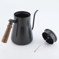 Stainless Steel Coffee Accessories Barista Tools Wooden Handle With Thermometer Hand Drip Coffee Set Swan Neck Teapot Tea Pot