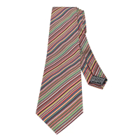 【Paul Smith】PAUL SMITH標籤LOGO真絲藝術家條紋設計領帶(黃x多色)