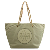 【TORY BURCH】Ella 經典雙T LOGO尼龍鍊帶肩背包托特包(淺綠)