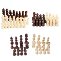 32 Pcs Wooden International Chess Pieces Hand Carved Chess Game Pawns Figurine Pieces Chess Board Accessories Durable