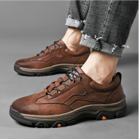 Size 39-44 Men's Casual leather sports shoes, breathe lightweight men's outdoor hiking leather shoes
