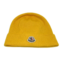 【MONCLER】品牌LOGO 薄款羊毛毛帽-黃色(ONE SIZE)