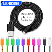 0.5/1m/2m/3m Micro USB Cable 3A Braided Data Sync USB Charger Cable For Samsung S7 HTC LG Huawei Xiaomi Android Phone Cables