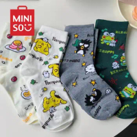 Miniso Sanrio Socks Kawaii Pompompurin Bad Badtz Maru Anime Cute Student Summer Antiskid Cartoon Print Socks Toy Gifts for Girls