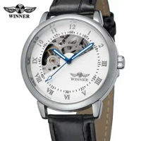 T-WINNER watch Casual fashion classic white Roman numerals spell Arabic numerals mix leather strap men's mechanical watch