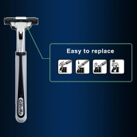 ใบมีดโกน Gillette Vector 2 ชั้น Skinguard สำหรับผิวแพ้ง่าย มีดโกนตรงแบบแมนนวลสำหรับผู้ชาย กำจัดเครา