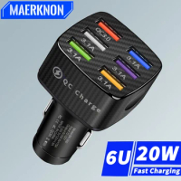 USB Car Charger Quick Charge 3.0 Fast Charging Power Adapter For Samsung S21 Huawei IPhone 15 Xiaomi Universal 6 USB Car Charger