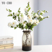 YO CHO Artificial Chinese Rose Flower Branch Home Wedding Party Birthday Valentine Fake Floral Decor Silk Vase Flower Arrangment
