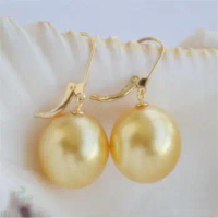 16mm natural south sea shell pearl earrings 14K gold Flawless Aurora Dangler
