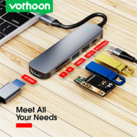 Vothoon USB C Hub Type C to HDMI-compatible USB 3.0 Adapter LED 6 in 1 Type C Hub Dock for MacBook Pro USB-C Type C 3.0 Splitter