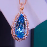 E708 Fine Jewelry Real Pure 18K Gold Jewelry AU750 Natural Aquamarine 7.5ct Pendants for Women Fine Necklace