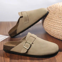 Summer New Men Fashion Slippers Retro Birkenstock Leather Casual Slides Comfortable Street Cool Beach Shoes Man Sandals