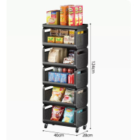 小推車落地置物架（帶頂-40CM黑色五層） 