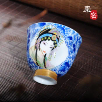 Jingdezhen Tea Cup Ceramic Blue and White Kung Fu Tea Set Hand Painted Open Hall Pastel Flower Denier Tea Cup Antique Small Teac