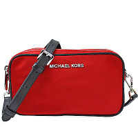 Michael Kors金屬銀字標誌 尼龍雙層拉鍊斜背 相機包(紅)