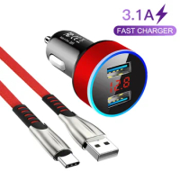 Fast Car Charger For Xiaomi Mi 11 10 9 8 Lite SE A2 A3 9T Dual USB Phone Charger Adapter USB Type-C Cable For Huawei Samsung