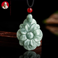 Alami Sebuah jadeite bean hijau umur panjang liontin bunga giok liontin pria dan wanita kalung liont